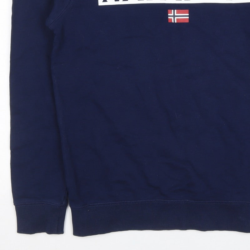 Napapijri Men’s Blue M Logo Flag High Neck Pullover Sweatshirt