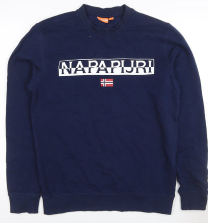 Napapijri Men’s Blue M Logo Flag High Neck Pullover Sweatshirt