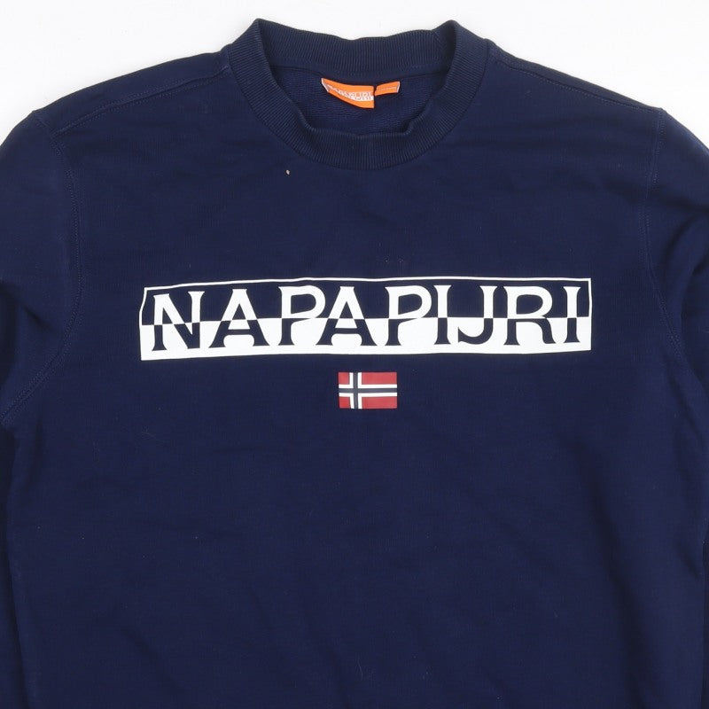 Napapijri Men’s Blue M Logo Flag High Neck Pullover Sweatshirt