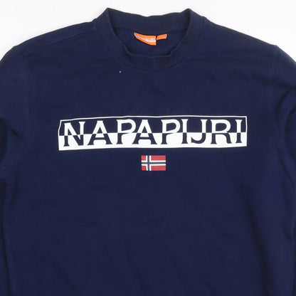 Napapijri Men’s Blue M Logo Flag High Neck Pullover Sweatshirt