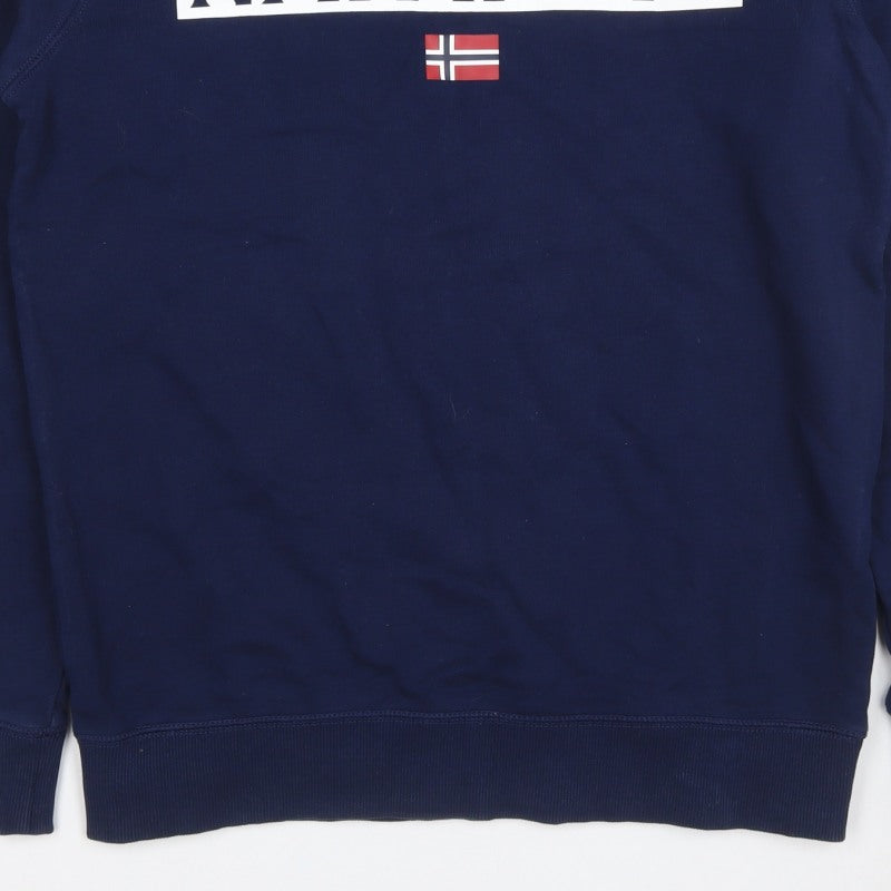 Napapijri Men’s Blue M Logo Flag High Neck Pullover Sweatshirt