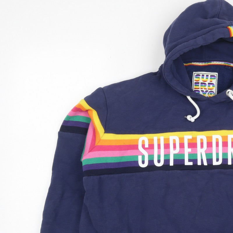 Superdry Women’s Blue UK 16 Rainbow Stripe Logo Pullover Hoodie