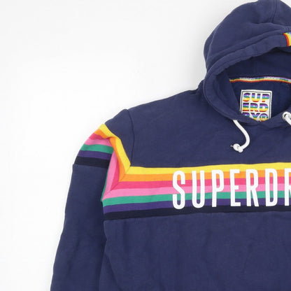 Superdry Women’s Blue UK 16 Rainbow Stripe Logo Pullover Hoodie