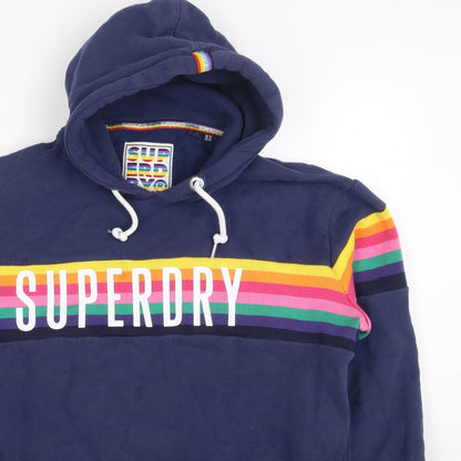 Superdry Women’s Blue UK 16 Rainbow Stripe Logo Pullover Hoodie