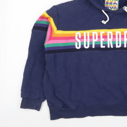 Superdry Women’s Blue UK 16 Rainbow Stripe Logo Pullover Hoodie
