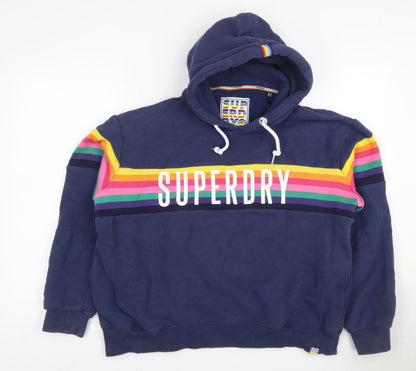 Superdry Women’s Blue UK 16 Rainbow Stripe Logo Pullover Hoodie