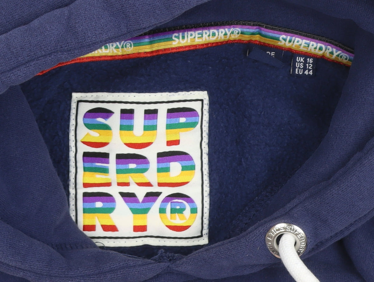 Superdry Women’s Blue UK 16 Rainbow Stripe Logo Pullover Hoodie
