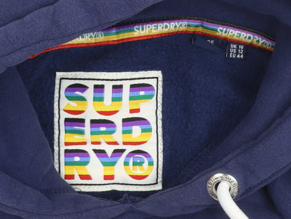 Superdry Women’s Blue UK 16 Rainbow Stripe Logo Pullover Hoodie