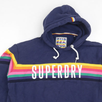 Superdry Women’s Blue UK 16 Rainbow Stripe Logo Pullover Hoodie