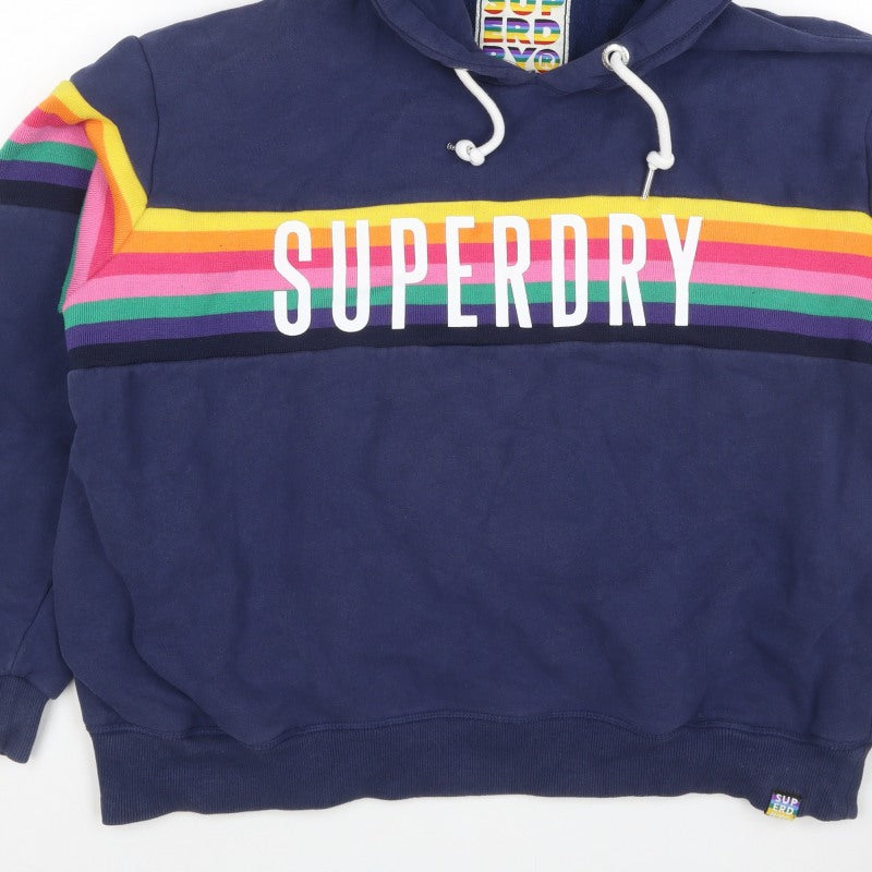 Superdry Women’s Blue UK 16 Rainbow Stripe Logo Pullover Hoodie