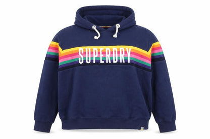 Superdry Women’s Blue UK 16 Rainbow Stripe Logo Pullover Hoodie