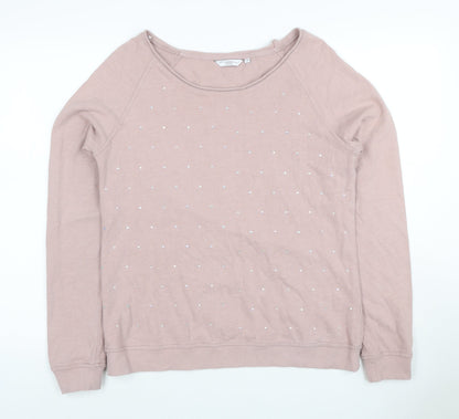 One Look Women’s Pink UK 12 Rhinestone Pullover Sweatshirt