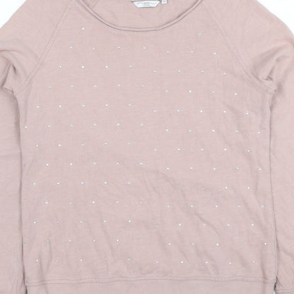 One Look Women’s Pink UK 12 Rhinestone Pullover Sweatshirt