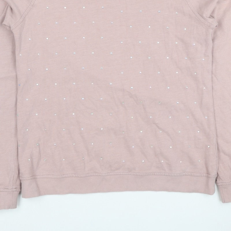One Look Women’s Pink UK 12 Rhinestone Pullover Sweatshirt
