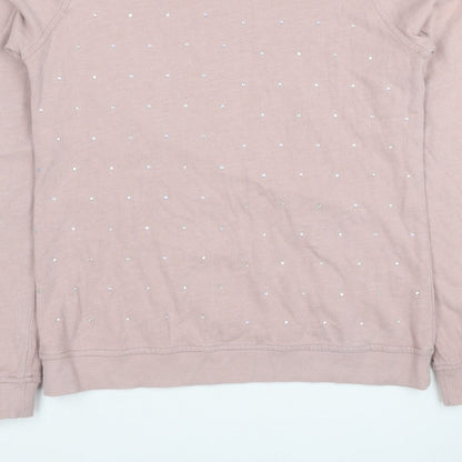 One Look Women’s Pink UK 12 Rhinestone Pullover Sweatshirt