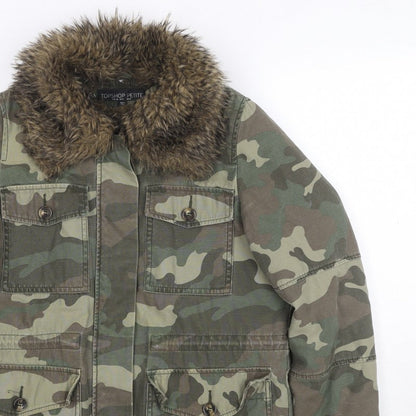 Topshop Petite Women’s Green UK 8 Camouflage Military Faux Fur Jacket