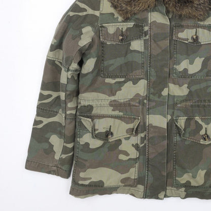 Topshop Petite Women’s Green UK 8 Camouflage Military Faux Fur Jacket