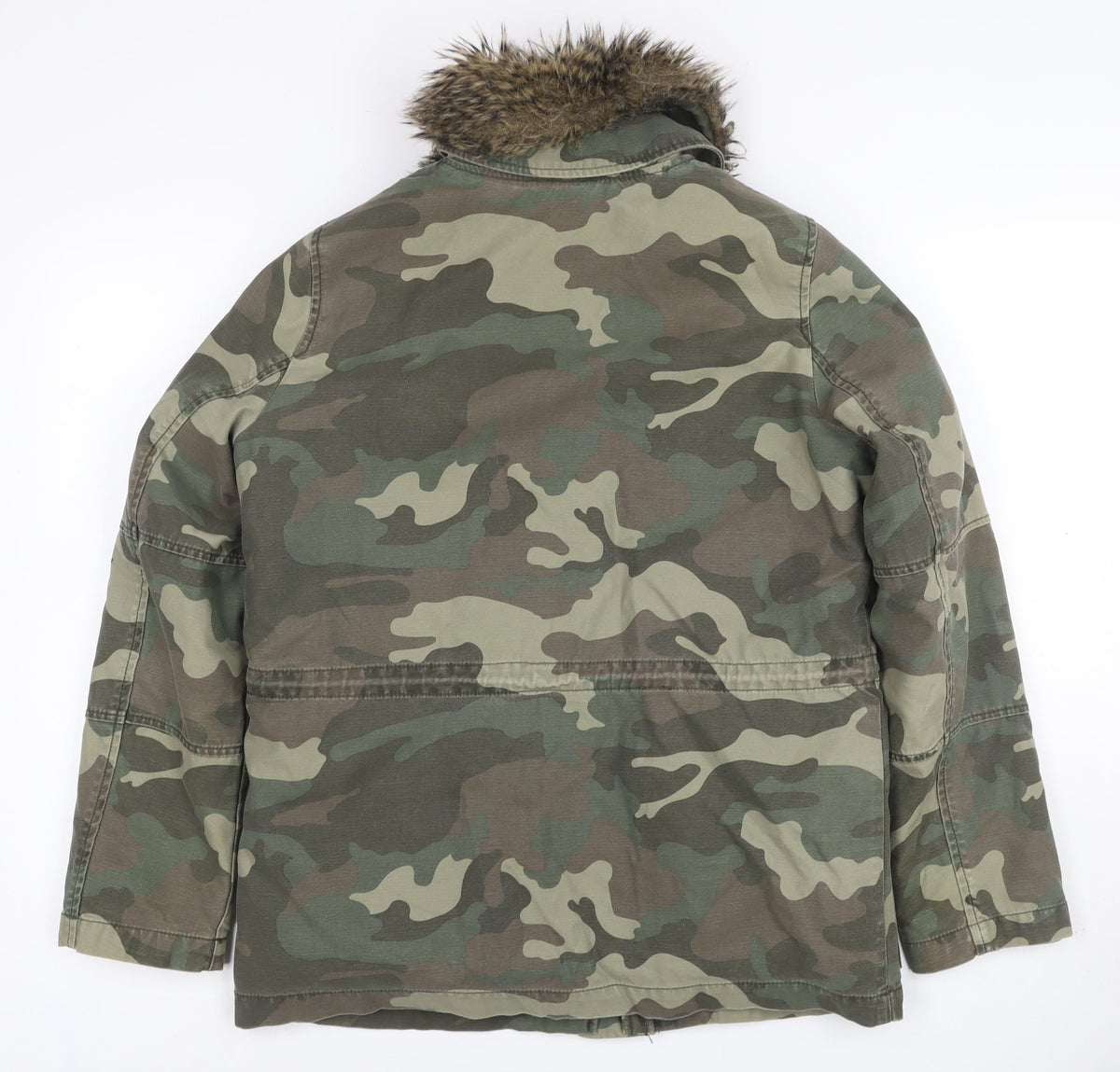 Topshop Petite Women’s Green UK 8 Camouflage Military Faux Fur Jacket