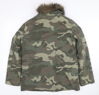 Topshop Petite Women’s Green UK 8 Camouflage Military Faux Fur Jacket