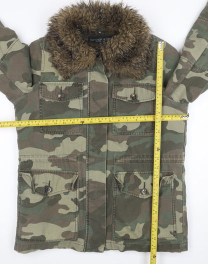 Topshop Petite Women’s Green UK 8 Camouflage Military Faux Fur Jacket