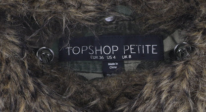 Topshop Petite Women’s Green UK 8 Camouflage Military Faux Fur Jacket