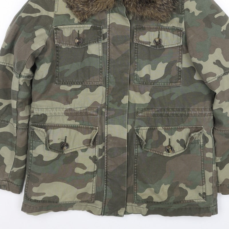 Topshop Petite Women’s Green UK 8 Camouflage Military Faux Fur Jacket