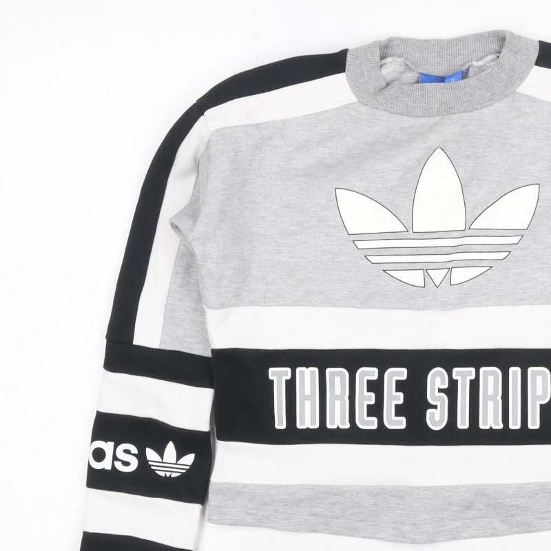 Adidas Women Grey Black White Size 6 Colourblock Logo Sweatshirt