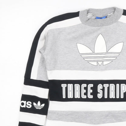 Adidas Women Grey Black White Size 6 Colourblock Logo Sweatshirt