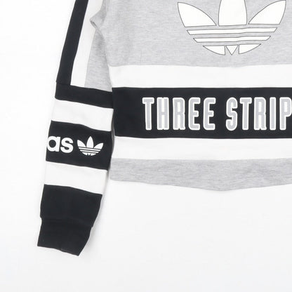 Adidas Women Grey Black White Size 6 Colourblock Logo Sweatshirt