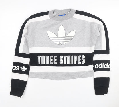 Adidas Women Grey Black White Size 6 Colourblock Logo Sweatshirt