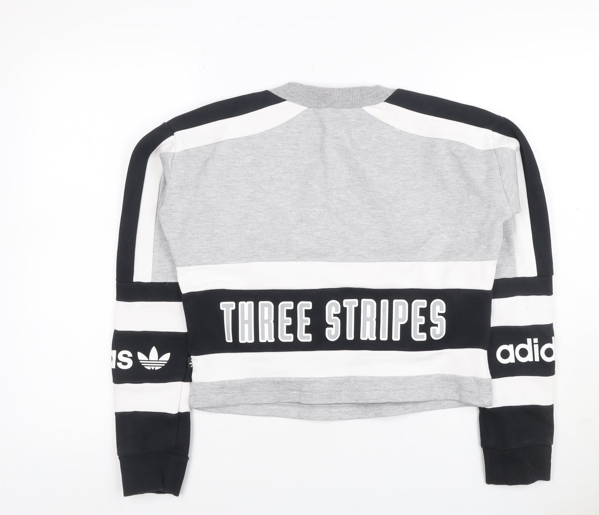 Adidas Women Grey Black White Size 6 Colourblock Logo Sweatshirt