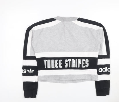 Adidas Women Grey Black White Size 6 Colourblock Logo Sweatshirt