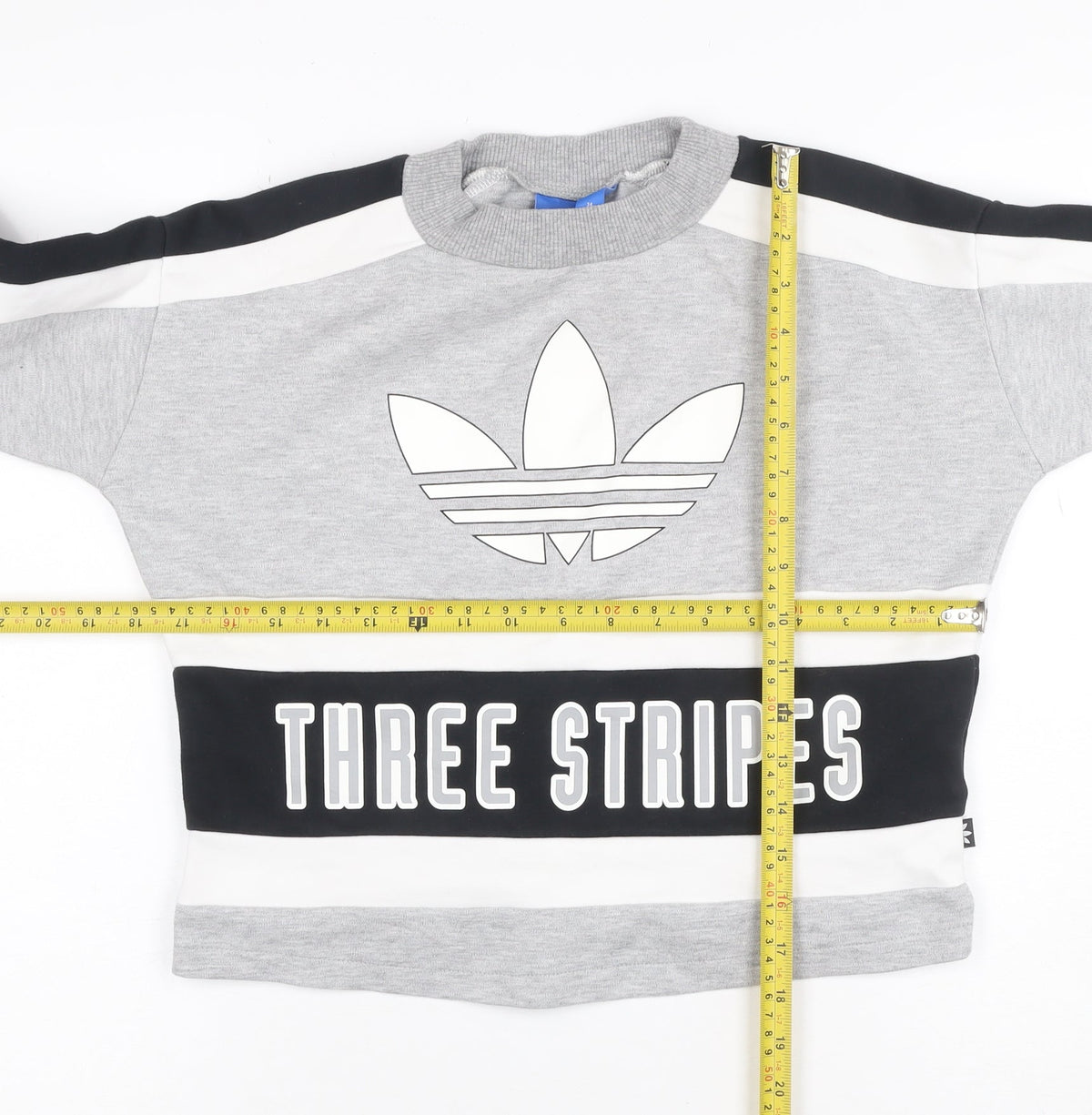 Adidas Women Grey Black White Size 6 Colourblock Logo Sweatshirt