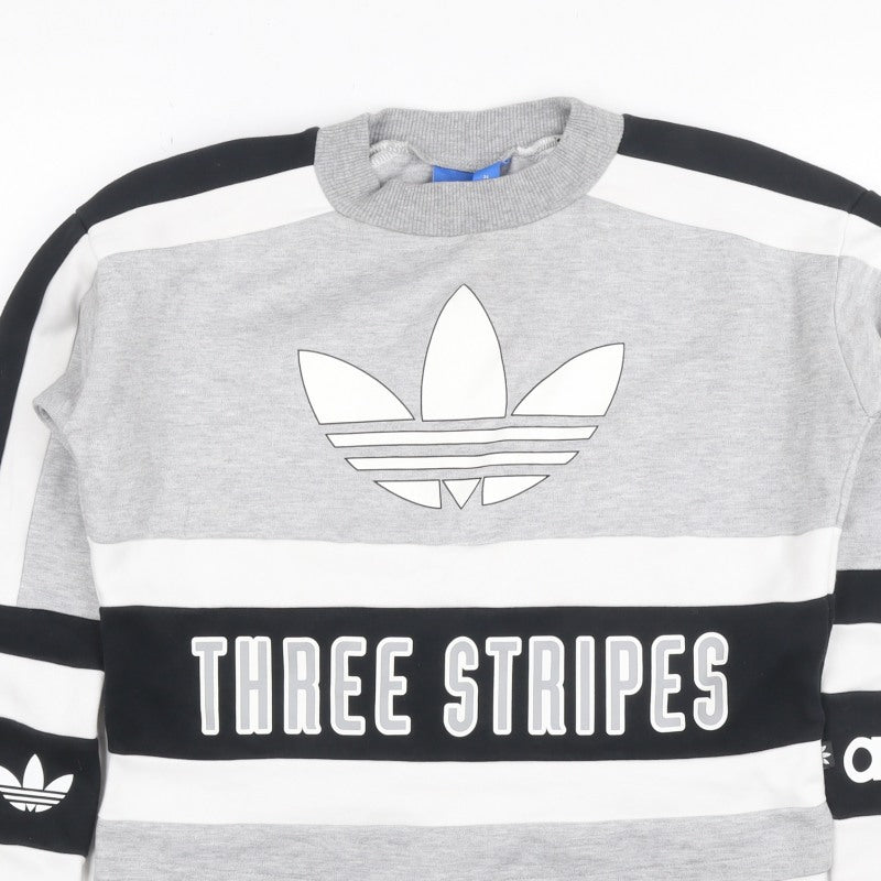 Adidas Women Grey Black White Size 6 Colourblock Logo Sweatshirt