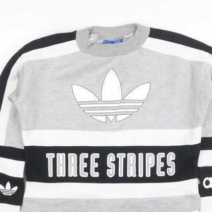 Adidas Women Grey Black White Size 6 Colourblock Logo Sweatshirt