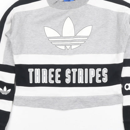 Adidas Women Grey Black White Size 6 Colourblock Logo Sweatshirt