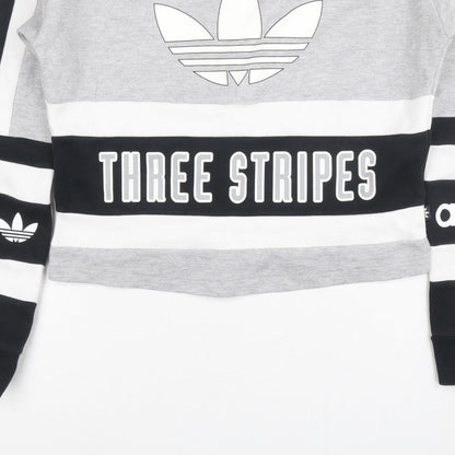 Adidas Women Grey Black White Size 6 Colourblock Logo Sweatshirt
