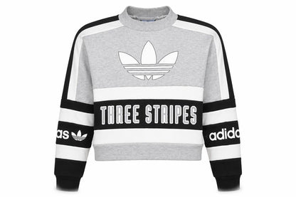 Adidas Women Grey Black White Size 6 Colourblock Logo Sweatshirt