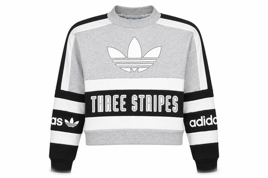 Adidas Women Grey Black White Size 6 Colourblock Logo Sweatshirt