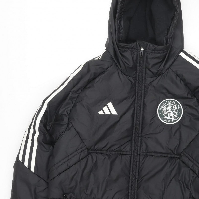 adidas Men Black M Puffer Jacket Hooded Macclesfield FC Quilted Logo