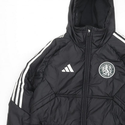 adidas Men Black M Puffer Jacket Hooded Macclesfield FC Quilted Logo