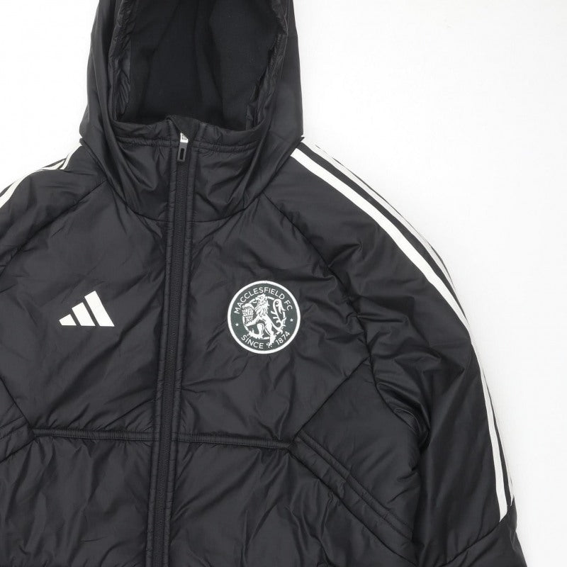 adidas Men Black M Puffer Jacket Hooded Macclesfield FC Quilted Logo