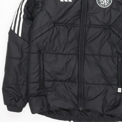 adidas Men Black M Puffer Jacket Hooded Macclesfield FC Quilted Logo