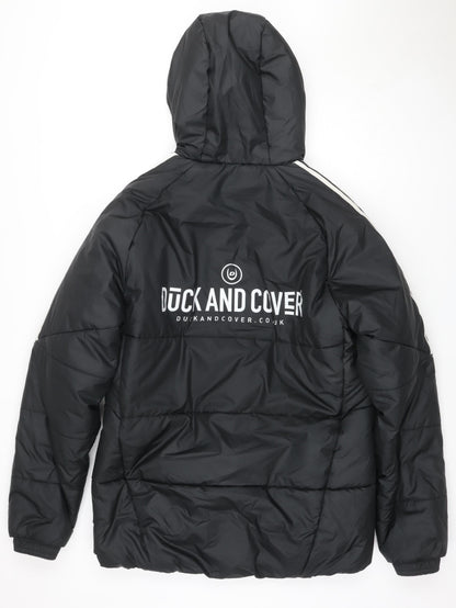 adidas Men Black M Puffer Jacket Hooded Macclesfield FC Quilted Logo