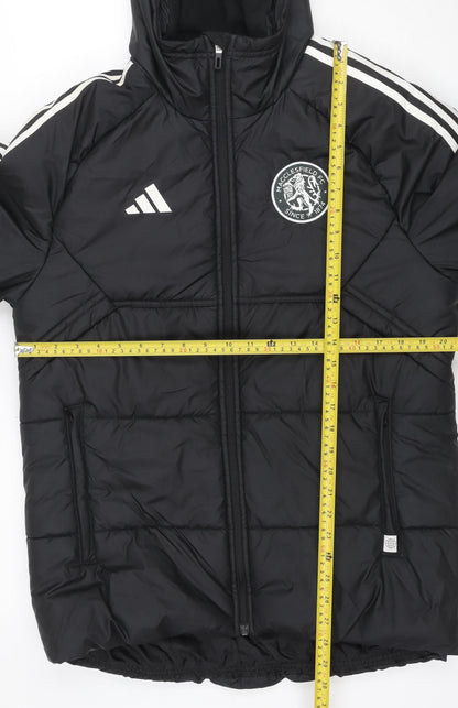 adidas Men Black M Puffer Jacket Hooded Macclesfield FC Quilted Logo