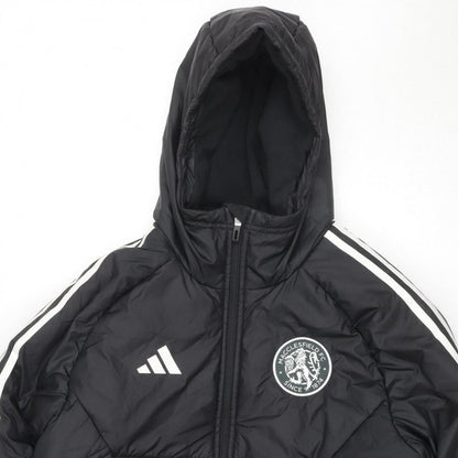 adidas Men Black M Puffer Jacket Hooded Macclesfield FC Quilted Logo