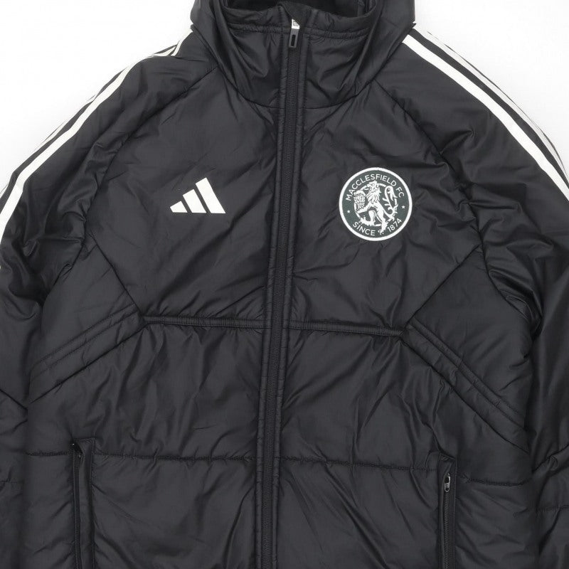 adidas Men Black M Puffer Jacket Hooded Macclesfield FC Quilted Logo