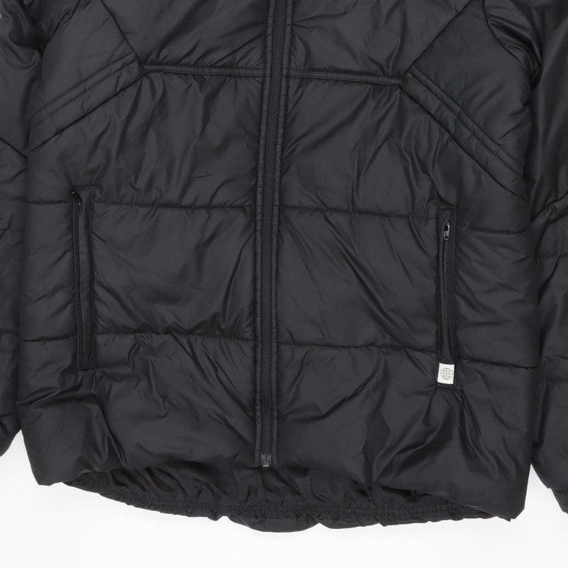 adidas Men Black M Puffer Jacket Hooded Macclesfield FC Quilted Logo