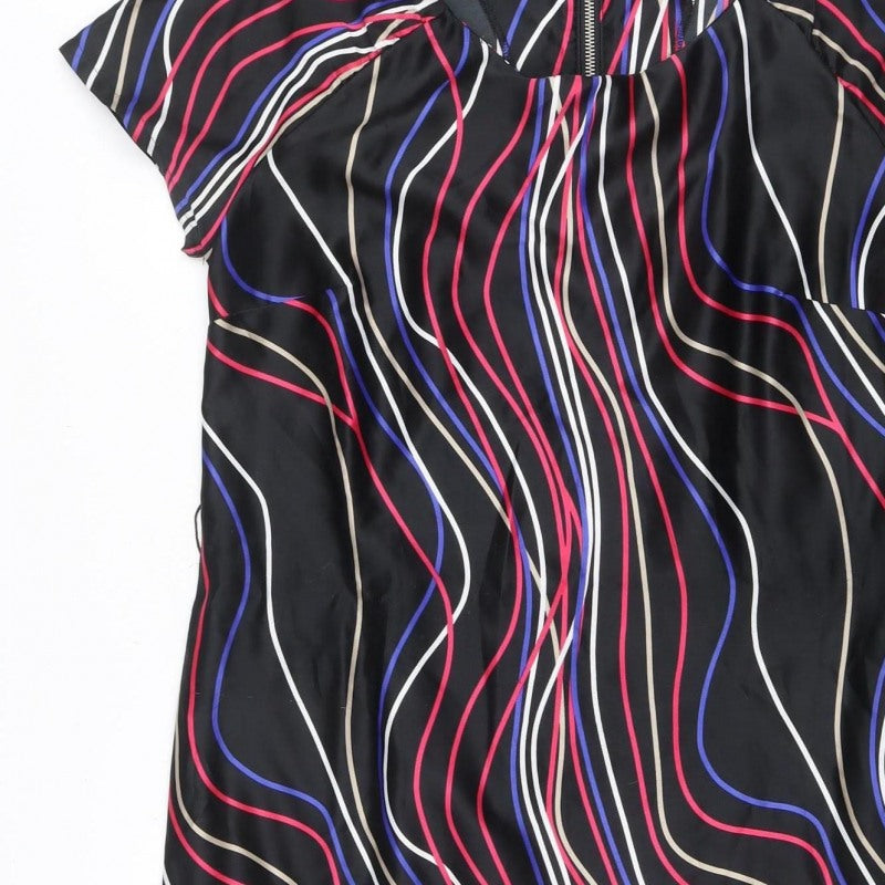 Marks & Spencer Women Black Multicolour UK 14 Shift Dress Wavy Stripe Zip