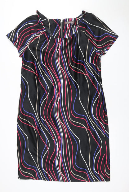 Marks & Spencer Women Black Multicolour UK 14 Shift Dress Wavy Stripe Zip